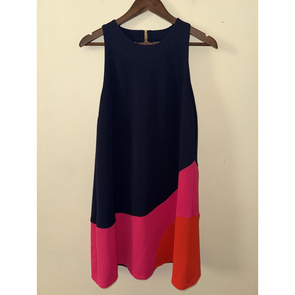 Hutch Colorblock Ribbed Shift Mini Dress Navy Hot Pink Coral Size L